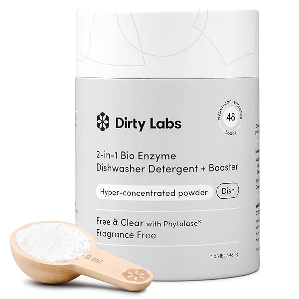 DIRTY LABS | DISHWASHER DETERGENT AND BOOSTER | SCENT FREE | 48 LOADS (1 LB) | ULTRA CLEAN, SPOT FREE, QUICK WASH OPTIMIZED | HYPER CONCENTRATED