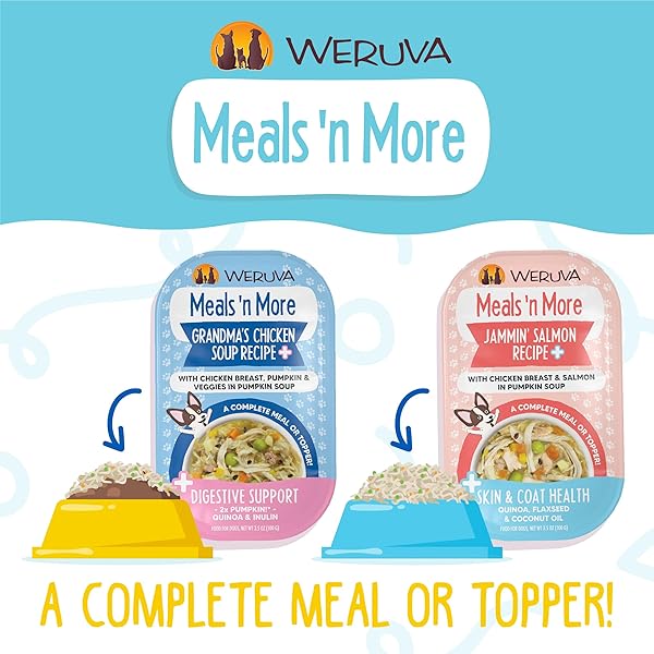 WERUVA MEALS ‘N MORE NATURAL WET DOG FOOD, WOOF WOOF FLOOF! SKIN & COAT HEALTH VARIETY PACK, 3.5OZ CUP (PACK OF 10)