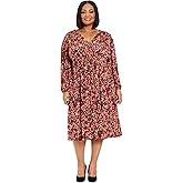 London Times Women's V-Neck Smocked Bishop Sleeve Midi Dress