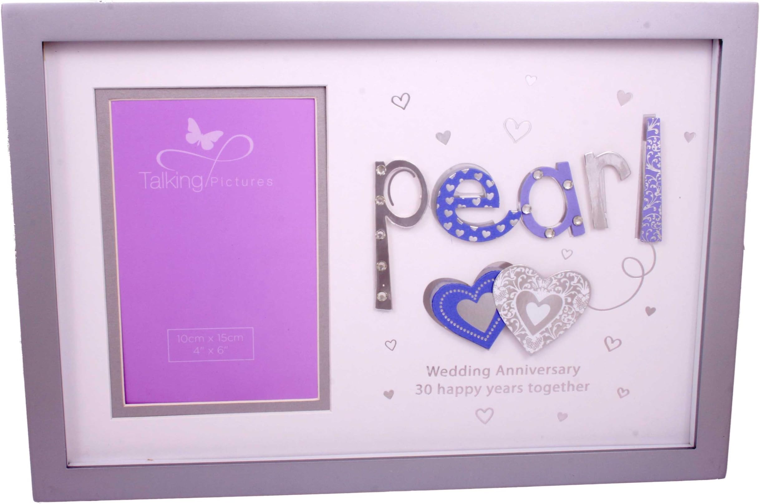 Talking Pictures 6"x4" Photo Frame for Pearl Anniversary 3D Letters with Sequins Finish