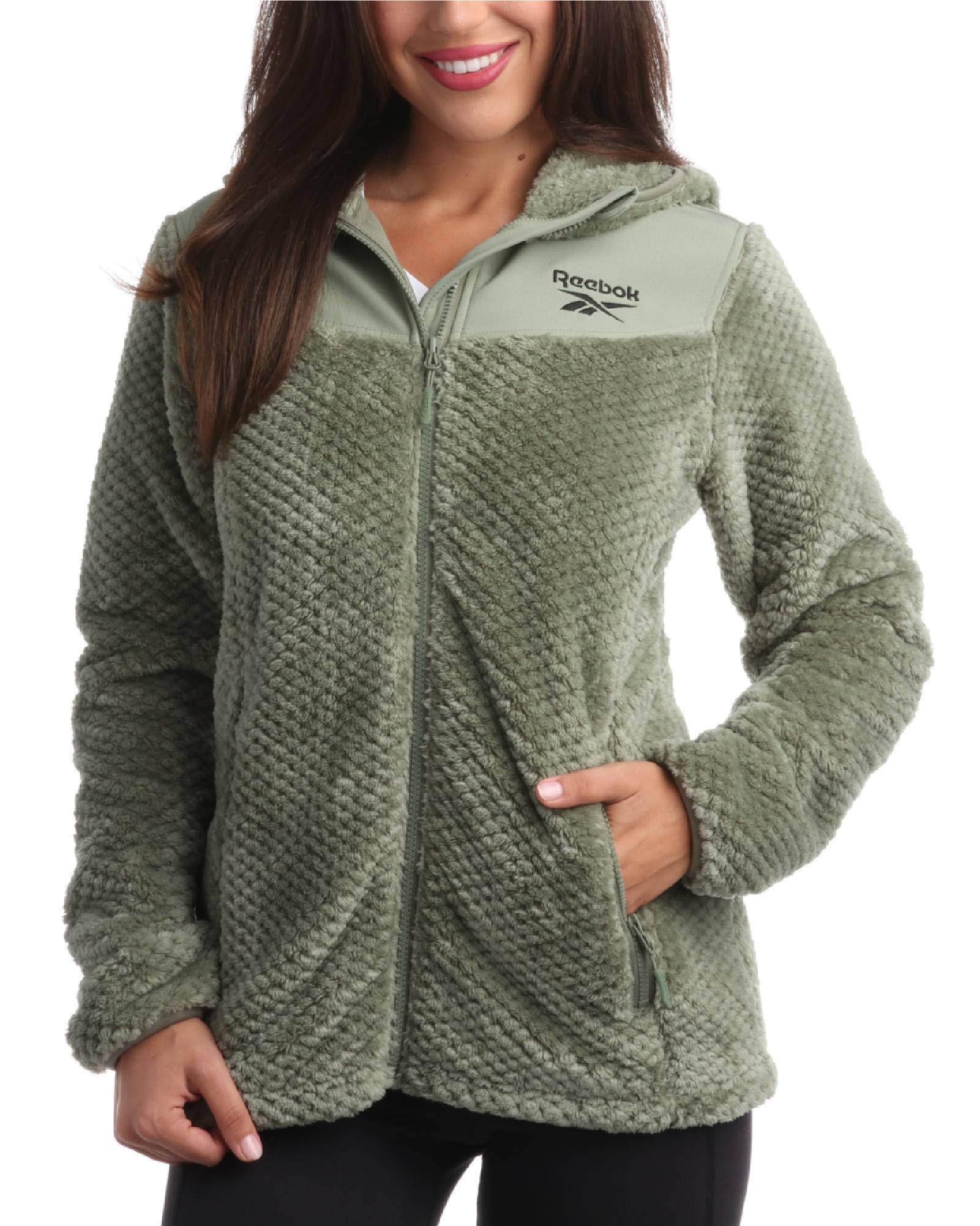 Photo 1 of Reebok Womens Jacket - Soft Snow Zip Up Fleece Jacket Insulated Hooded Outerwear Winter Coats for Women with Pockets (S-XL), Size Medium, Sage