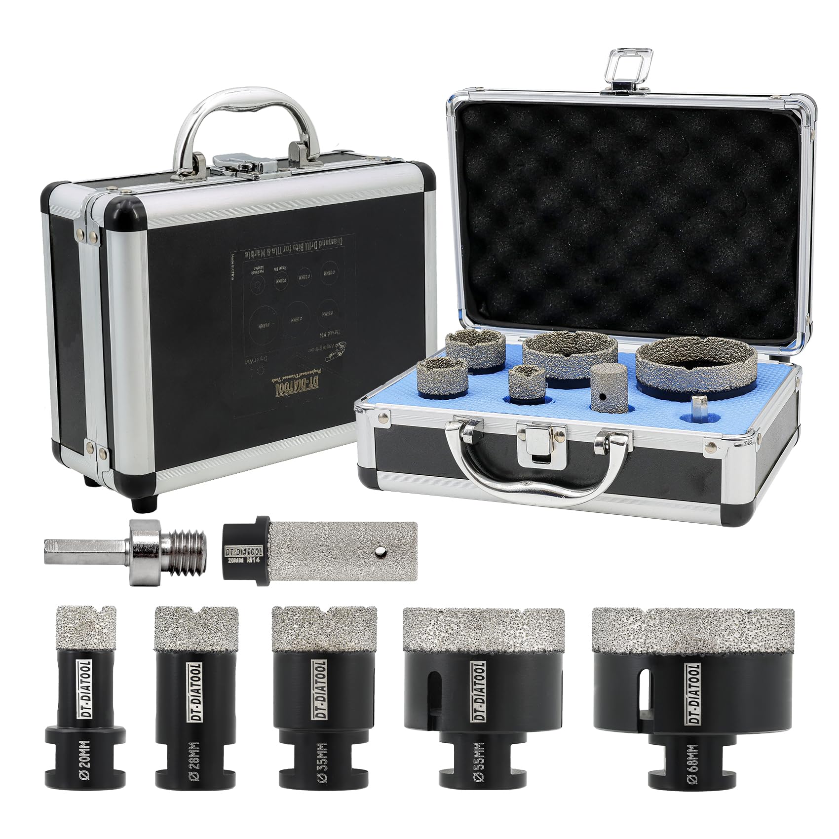 DT-DIATOOL Diamond Drill Bits Kit 20/28/35/55/68mm with 20mm Finger Bit and Hex Adapter for Tile Porcelain Marble Granite