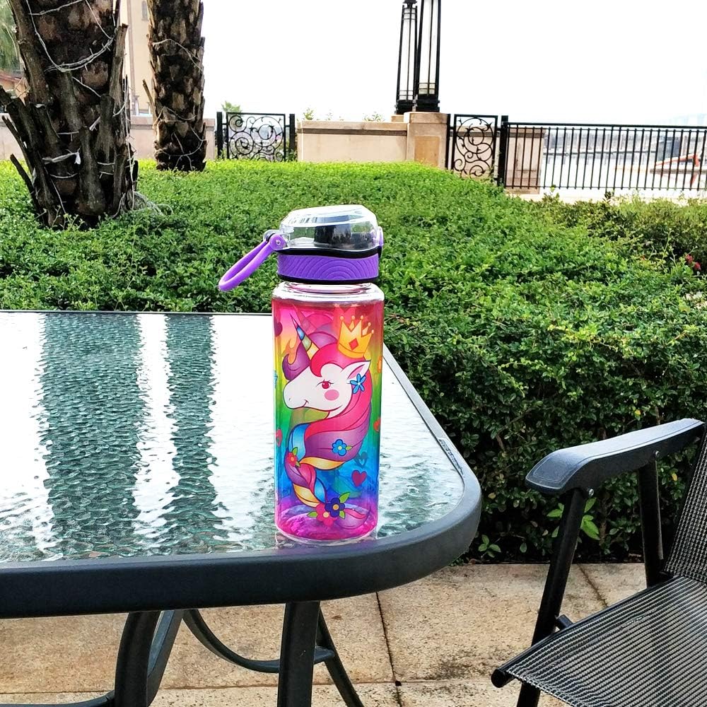 Cute Water Bottle for School Kids Girls, BPA FREE Tritan & Leak Proof Flip Top Lid & Easy Clean & Carry Handle, 23oz/ 680ml (Unicorn, 23oz): Home Improvement