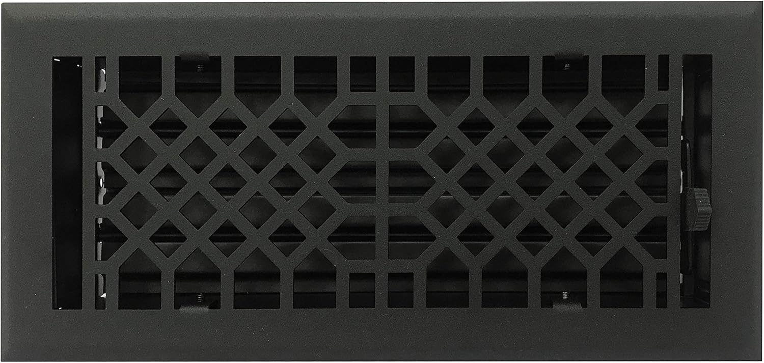 Registers, Grilles & Vents - Empire Register Co, Vent Cover - 4x10 inch, Antique Style Design, Textured Black Finish, Heavy Duty Floor Vent Covers, Metal Damper Attached. Vent Covers for Home Floor only.