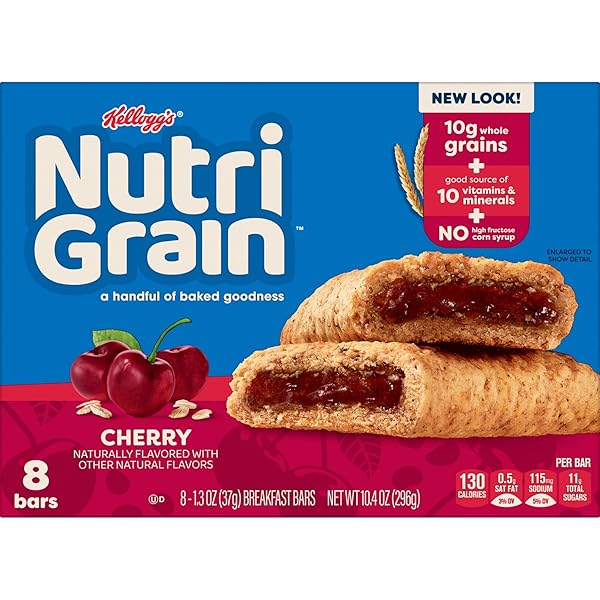 NUTRI-GRAIN SOFT BAKED BREAKFAST BARS, KIDS SNACKS, WHOLE GRAIN, CHERRY, 10.4OZ BOX 6 BOXES (48 COUNT)