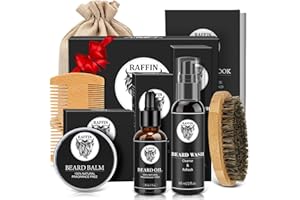 RAFFIN Mens Gifts - Beard Kit with Oil, Balm, Brush, Comb, Scissors, E-book, Outfits Men's Grooming Routine, Anniversary & Birthday Gifts for Men, Him, Husband, Boyfriend, Son, Male Friend, Brother, Dad
