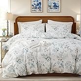 Cozaline 100% Cotton Duvet Cover Sets Queen Size Garden Chic Floral Duvet Cover with Zipper Closure Botanical Coquette Bedding Set Ultra Soft & Breathable