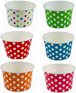 Worlds Paper Ice Cream Cups Polka Dot Paper Yogurt Cups 4oz Mix 50 pack