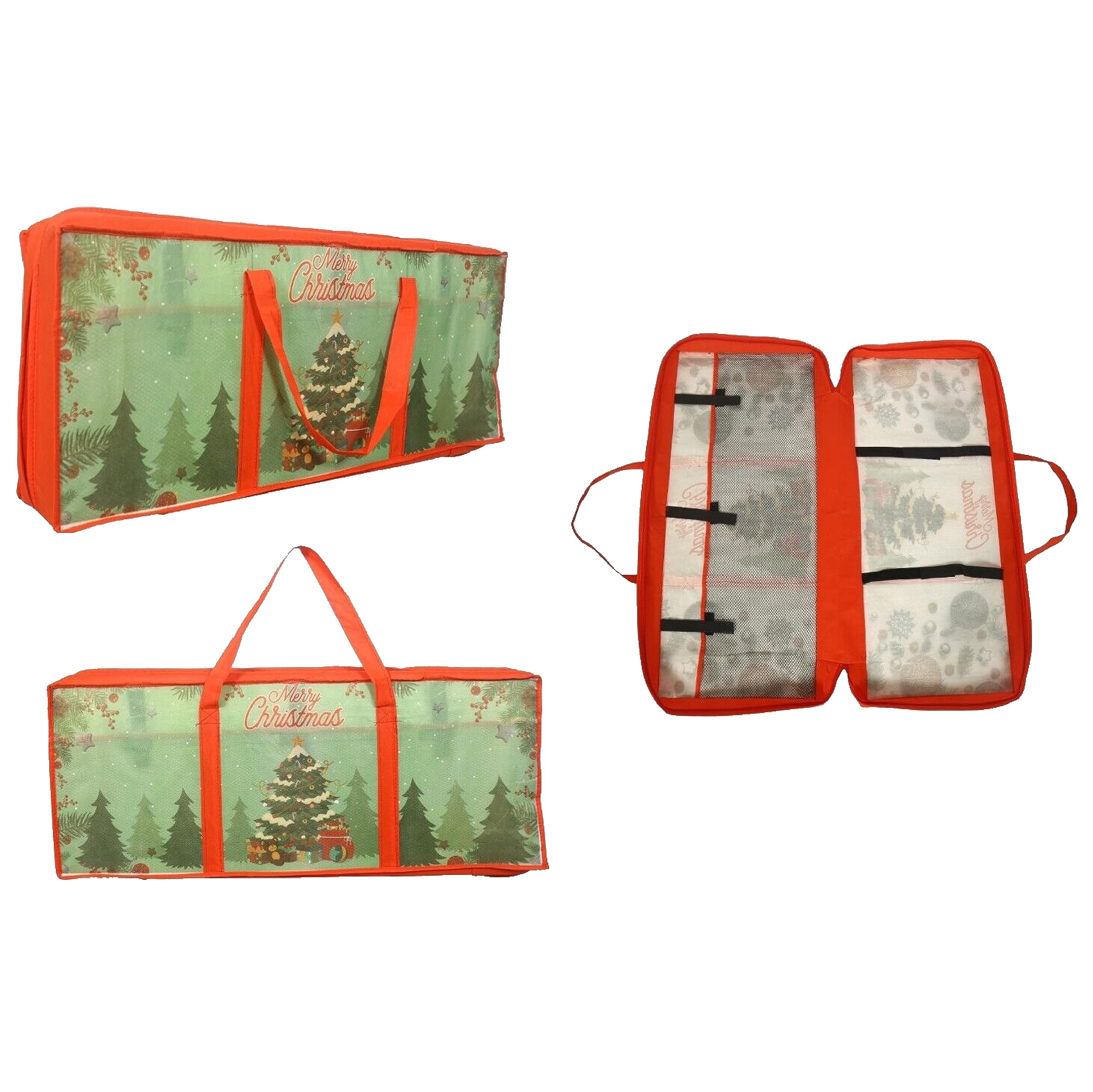 SUL Christmas Wrapping Paper Storage Bag with 3 Compartments, Christmas wrap Bauble Storage Bag, Heavy Duty Fabric Gift Wrap Decoration Storage Organiser Bags for Paper, Tags & Bows (Green)