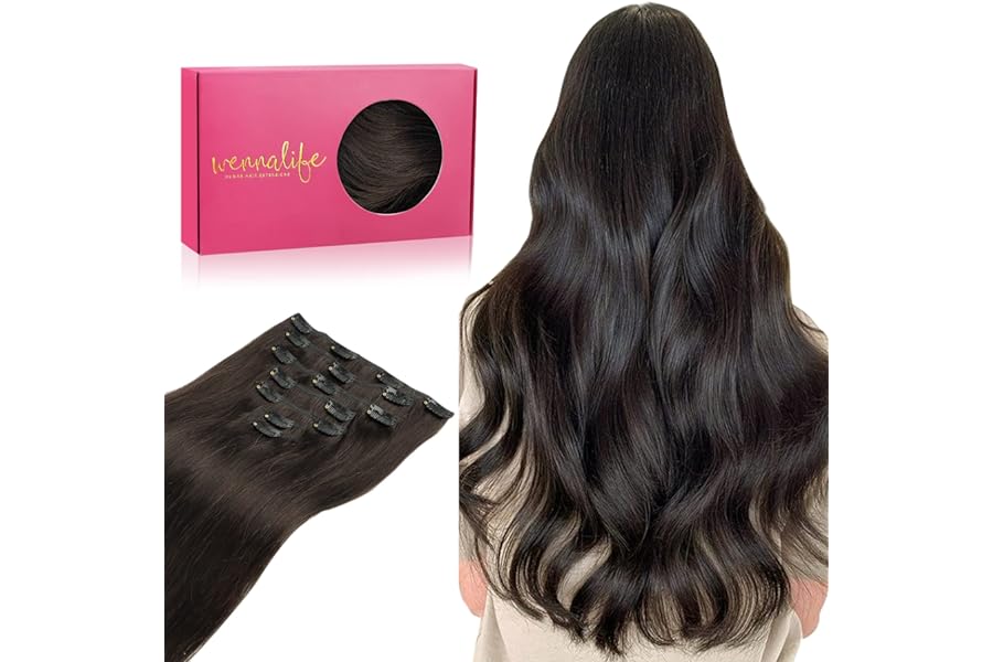 WENNALIFE Clip in Hair Extensions Real Human Hair, 18 Inch 120g 7pcs Human Hair Extensions Clip Ins, Dark Brown Coloured Remy Hair