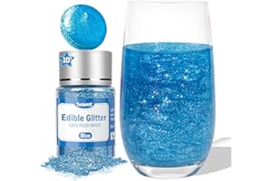 Twisweet Blue Edible Glitter for Drinks, Food Grade 10g Sparkling Sprinkles Cake Decorating Supplies, Edible Luster Dust for Cocktail Beverages, Food Coloring Shimmer Powder for Cupcakes Cookies Cake Decorations