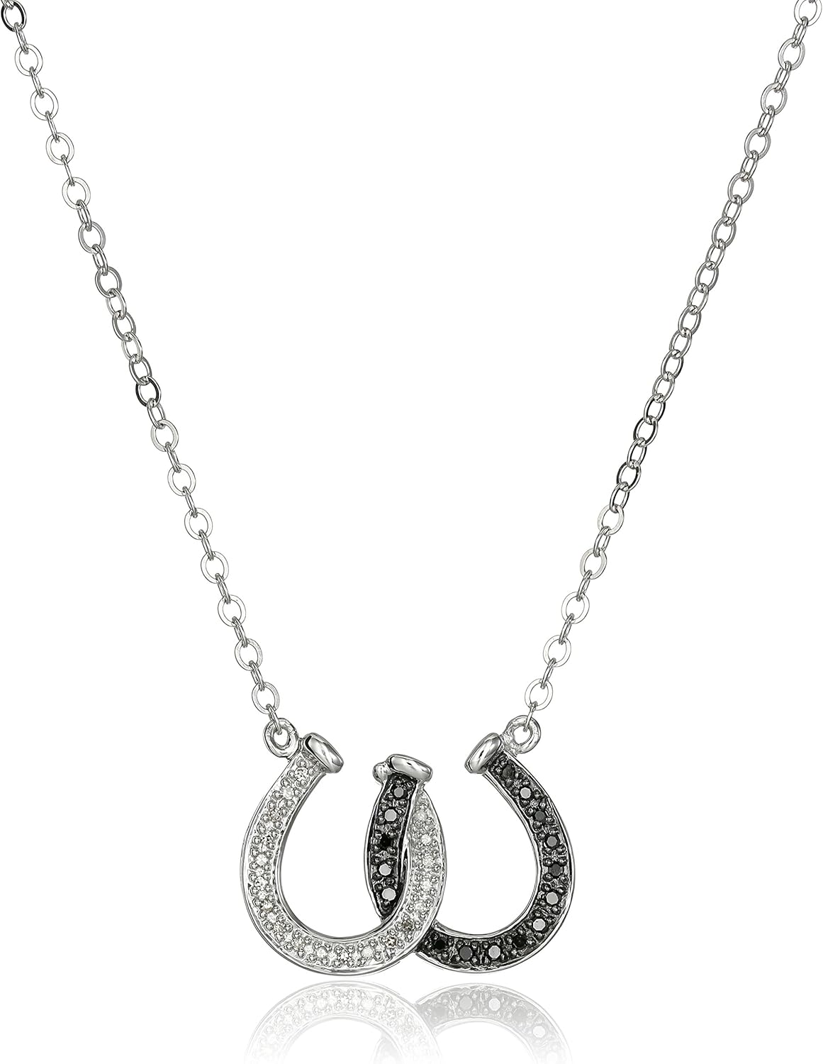 Sterling Silver Black and White Diamond Double Horseshoe
