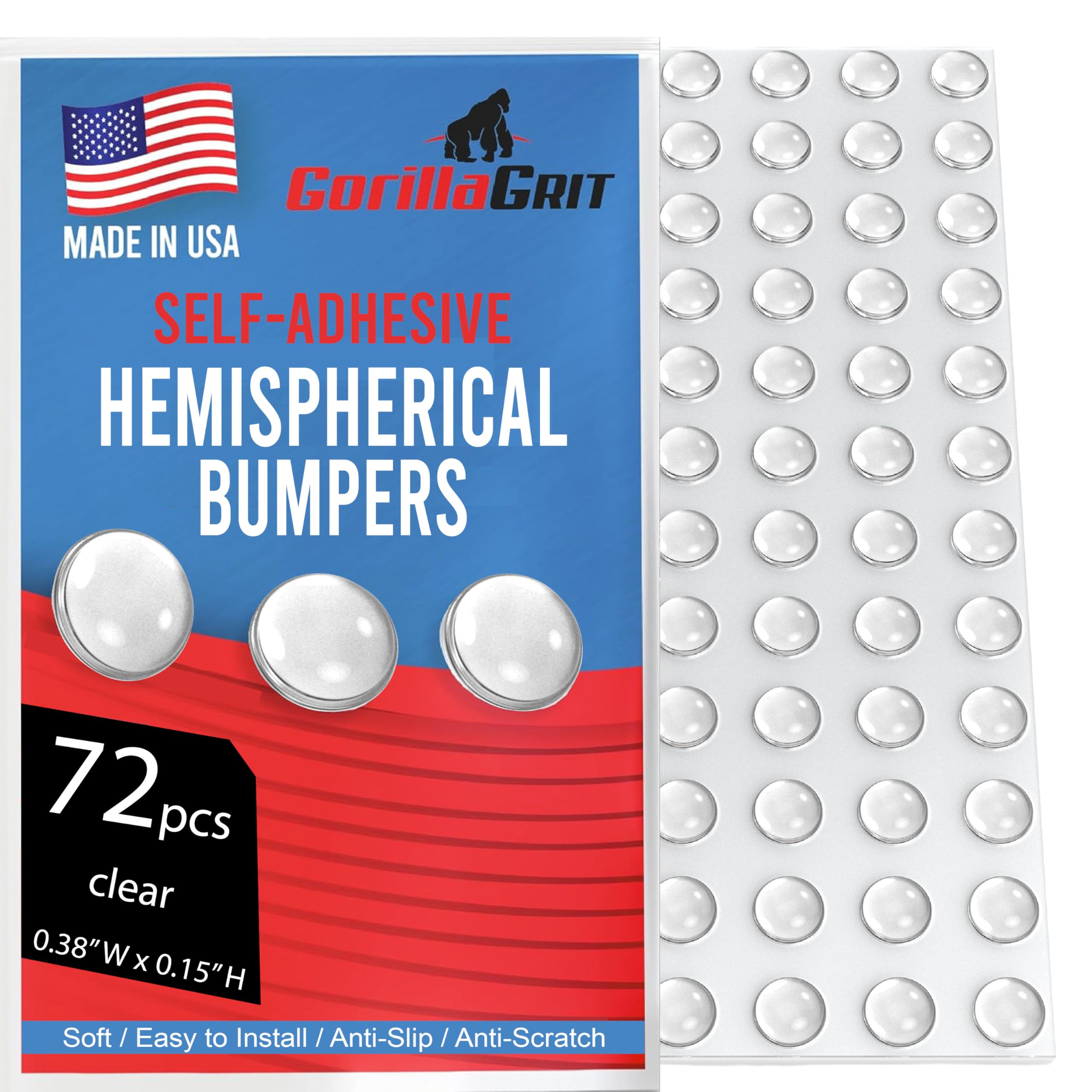 Clear Soft Close Drawer Cupboard Cabinet Door Bumpers 9.5mm x 3.8mm Sound Dampening Adhesive Transparent Rubber Pads Feet - Hemispherical Shape - 72 PCs