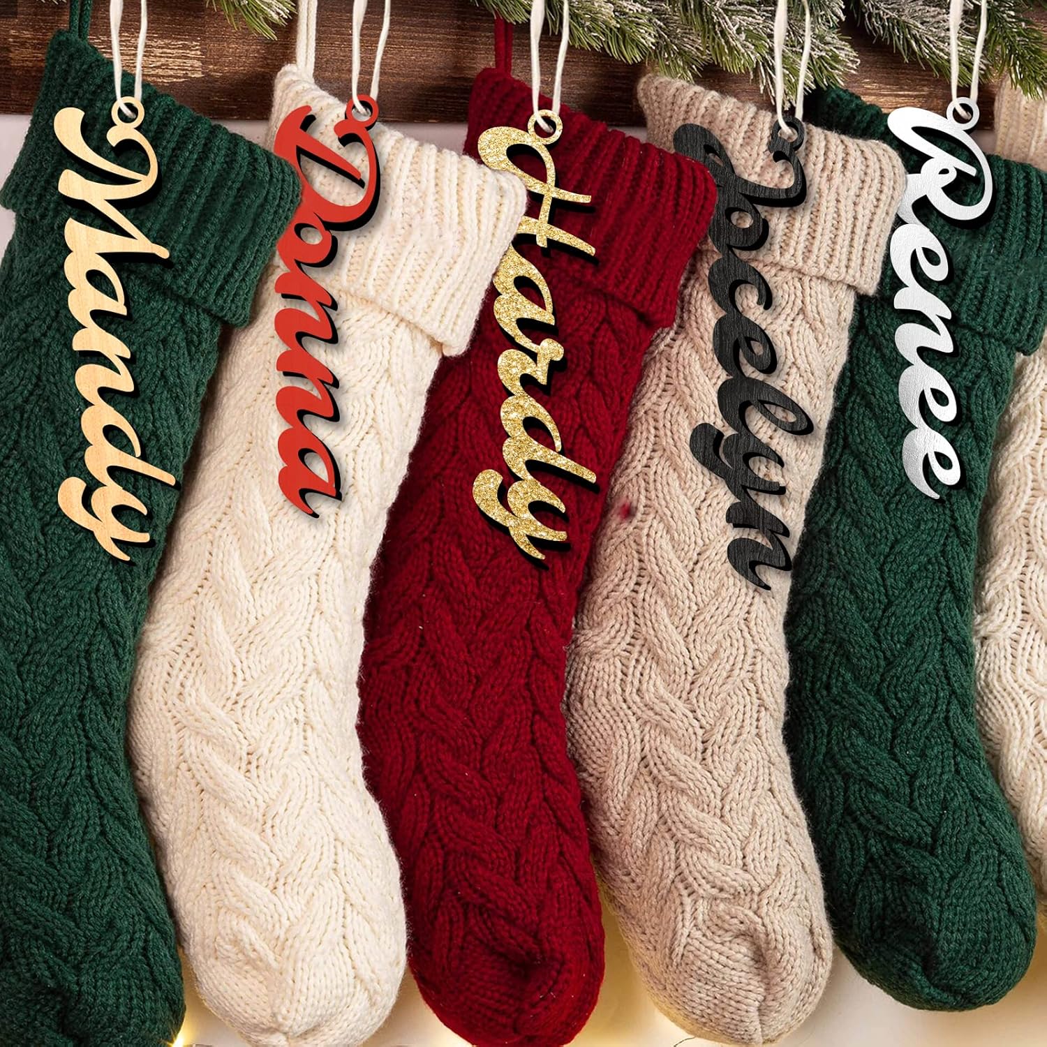 Stockings & Holders - 5 PCS Personalized Christmas Stockings Name Tags, Custom Wooden Name Letters Tags for Stockings, Christmas Tree Decoration, Personalized Gift Tags for Stockings