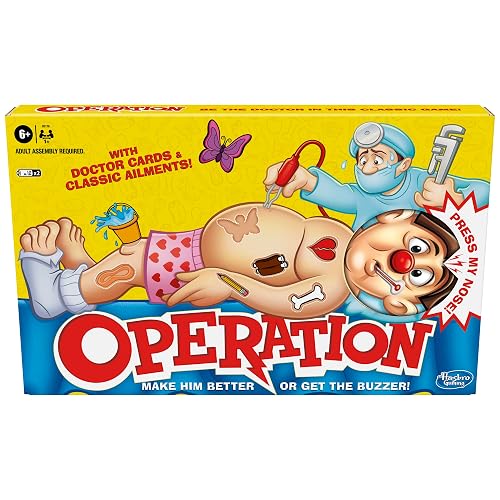 Operation Electronic Board Game with Doctor Cards and Funny Ailments, 1+ Player, Funny Kids' Games, for Boys & Girls aged 6 Plus