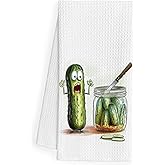 QEJ Funny Pickle Kitchen Dish Towels, Gifts for Pickles Lovers, Funny Pickle Themed Gifts Decorative Hand Tea Towels for Kitchen, 16x24 Inch