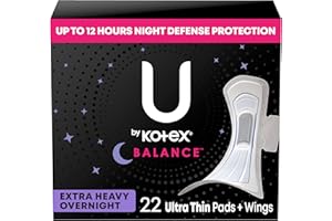 U by Kotex Balance Ultra Thin Overnight Pads with Wings, Extra Heavy Absorbency, 22 Count
