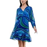 Taylor Womens Long Sleeve V-Neck Abstract Print Blouson Mini Dress