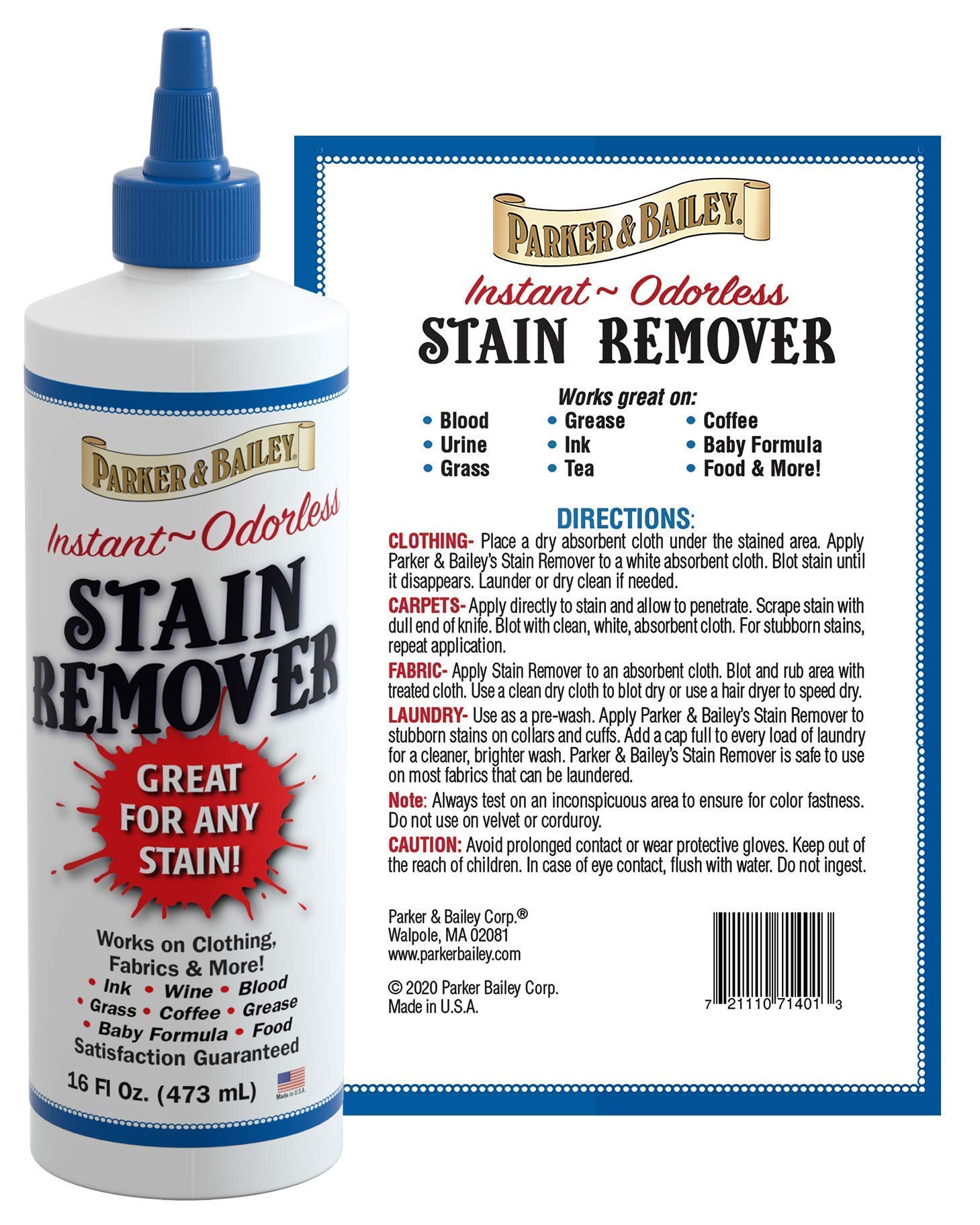 Parker and Bailey Stain Remover 16oz Bundled with Red Wine Stain Remover 8oz