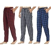 3 Pack Men's Pajama Pants Flannel Cotton Soft Pajamas for Men Plaid Pj Bottoms Lounge Sleepwear with Button Fly