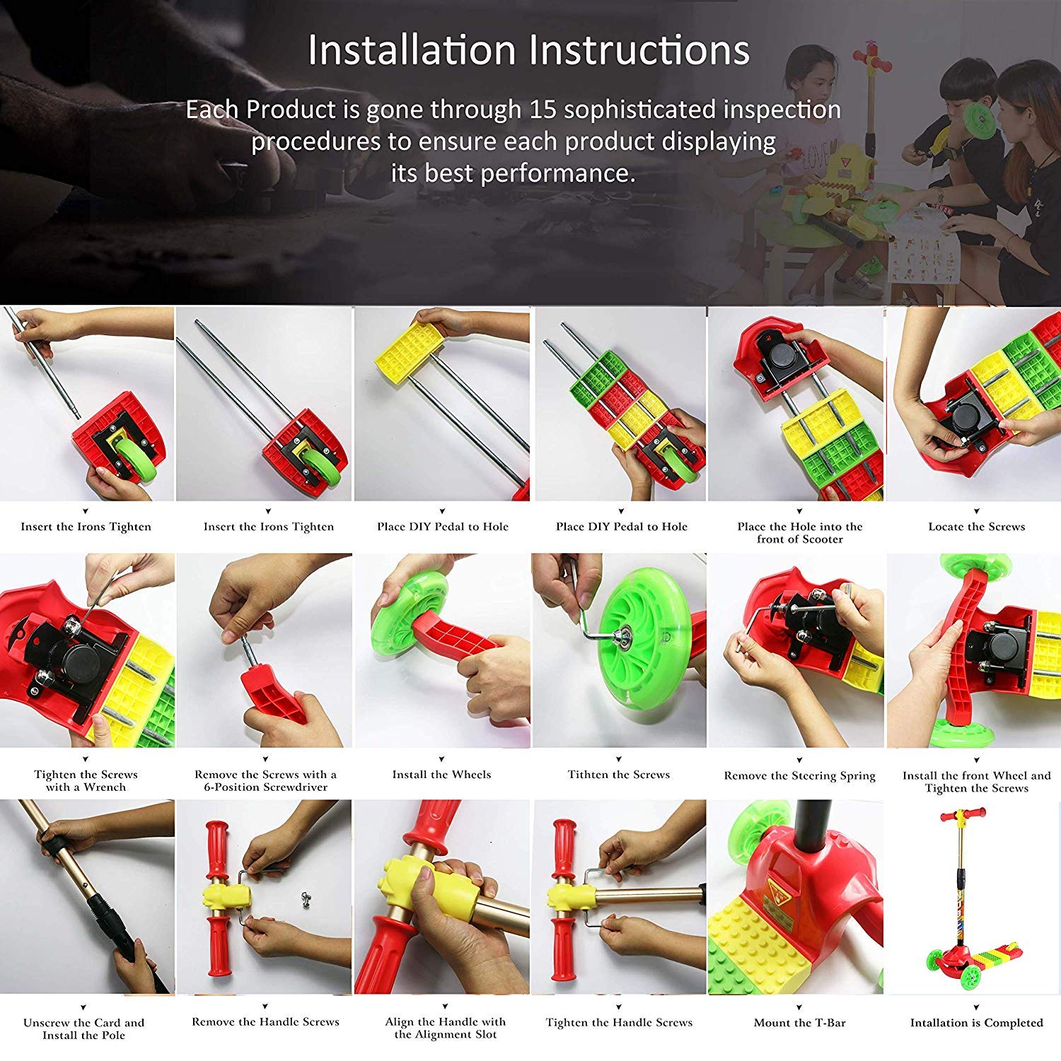 Fvino Scooter for Kids Premium 3 Wheel Kick Scooter for Ages 3-14 with Mute flash Light-Up Wheels DIY Splicing Design ，Adjustable Handles & Lightweight Construction， Load capacity up to 80KG