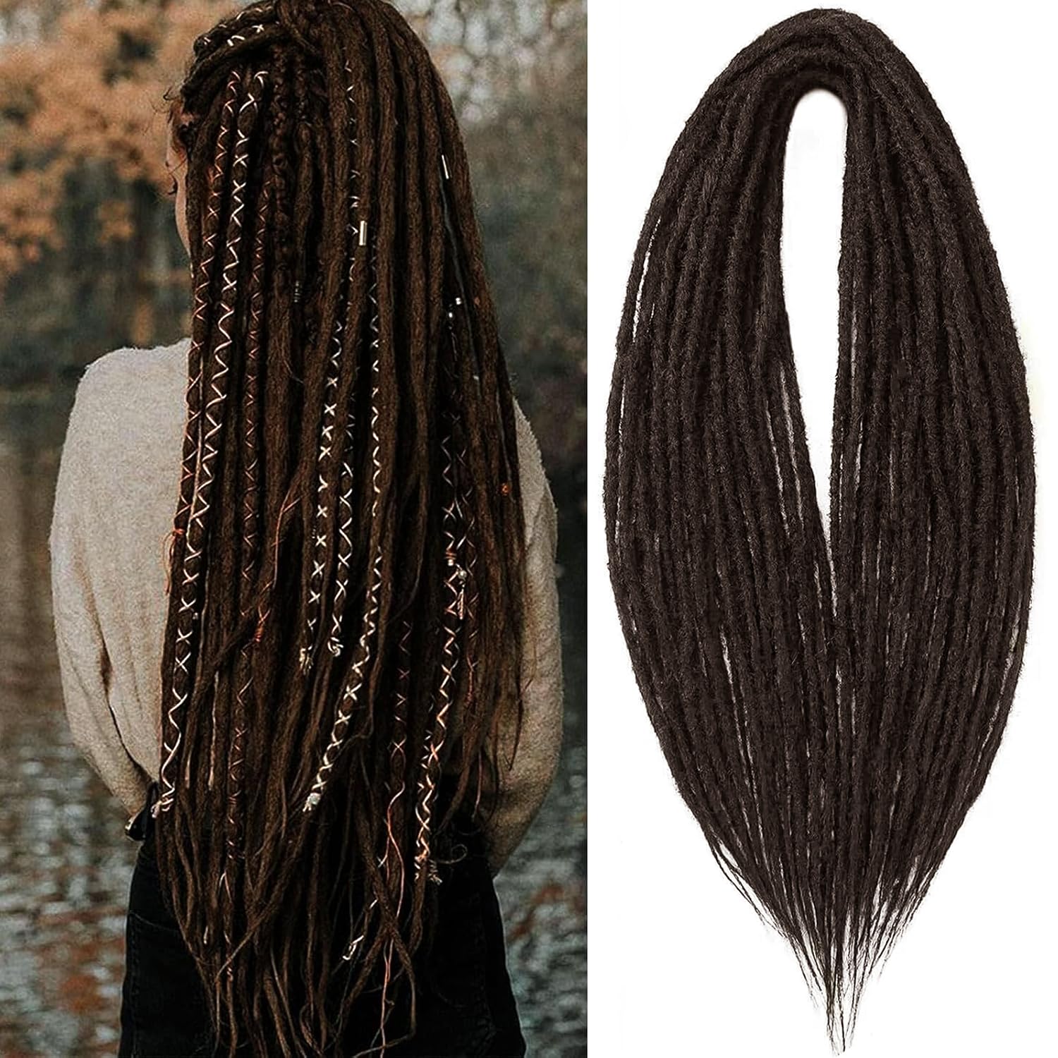 PORSMEER 10 Strands/Pack Dark Brown Synthetic Dreadlocks Extensions,Handmade Hippie Dreadlock 0.6 Width Soft Dreads Hair Reggae Style Locs Crochet Braiding Hair for Women or Mens,18 inch — image 1