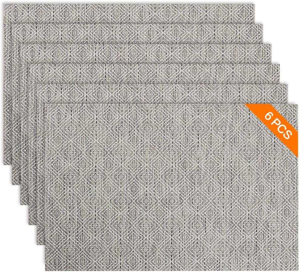 Sayopin Placemat Set of 6 Washable Placemats for Dinner Table Indoor Outdoor Heat Resistant Stain Resistant Crossweave Woven Vinyl Kitchen Table Mats Wipe Clean (Set of 6, 03)