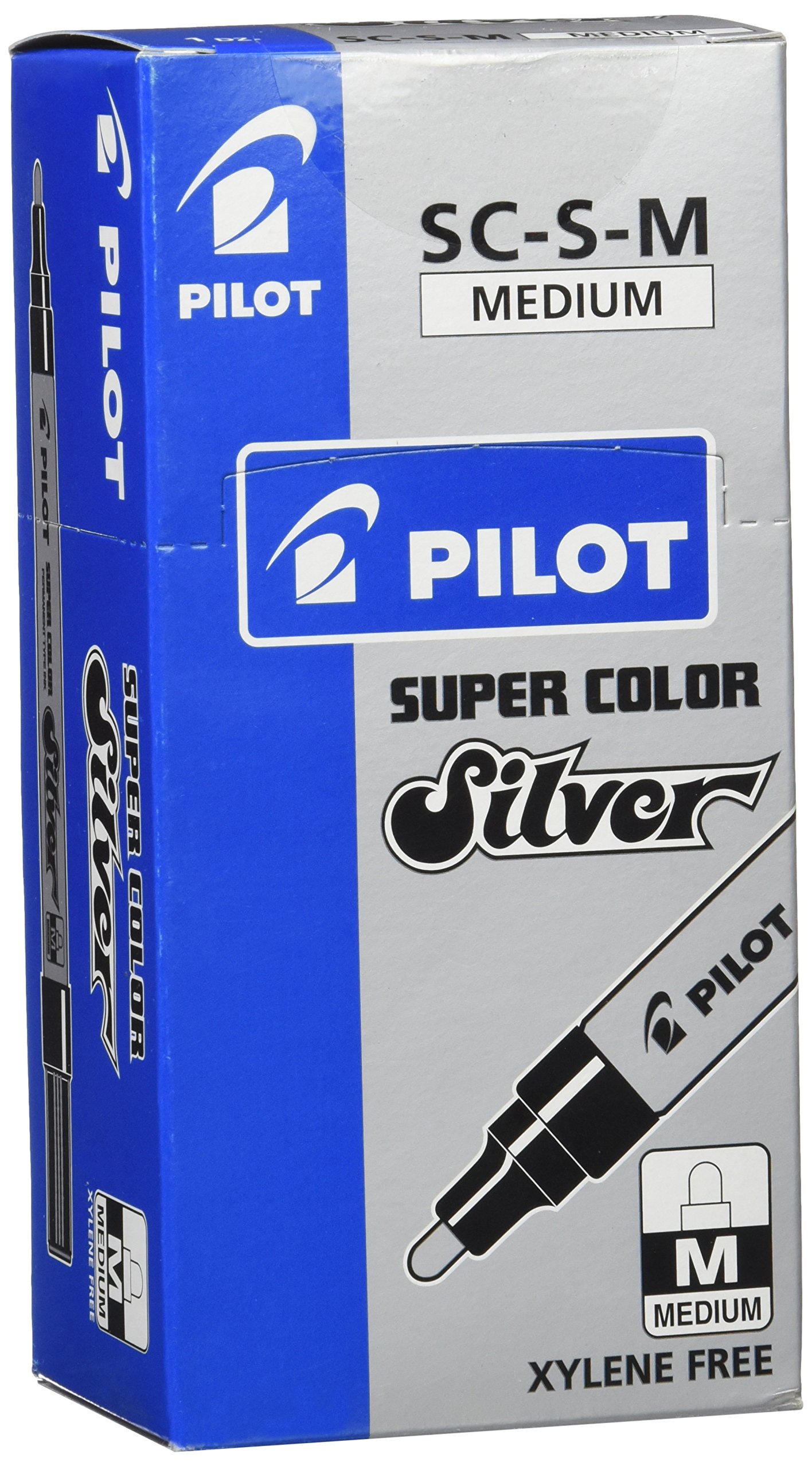 Pilot Super Colour Medium Marker Bullet 4.5 mm Tip - Silver, Box of 12