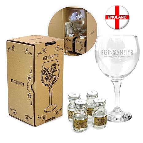 Ginsanity Gin Tasting, Geschmacksspektrum Trial Set in Geschenkbox, inkl. Broschüre und Anleitung (4 x 25ml) - Menu: The Full
