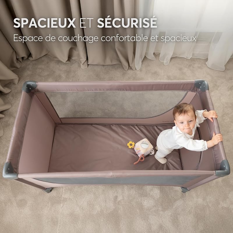 KikkaBoo Lit Parapluie Bébé Pliable Compact So Gifted, Lit de Voyage Léger 120x60 cm, Jusqu’à 15 kg, sans Matelas, Sac de Transport Inclus, Gris Foncé, Cot
