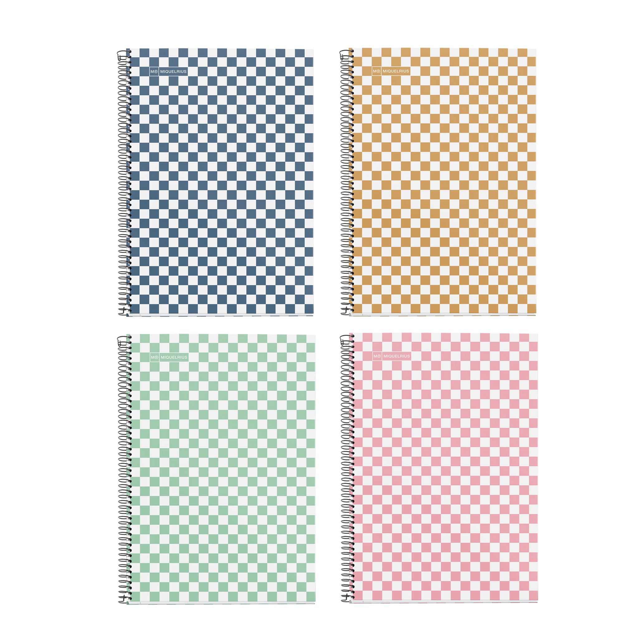 Miquelrius Pack of 4 School Notebooks, Foolscap Size (215x309mm), 80 Sheets 90 g/m², Squared Notebooks 4x4mm with Margin, Hardcover Spiral Notebooks, Ideal for Back to School