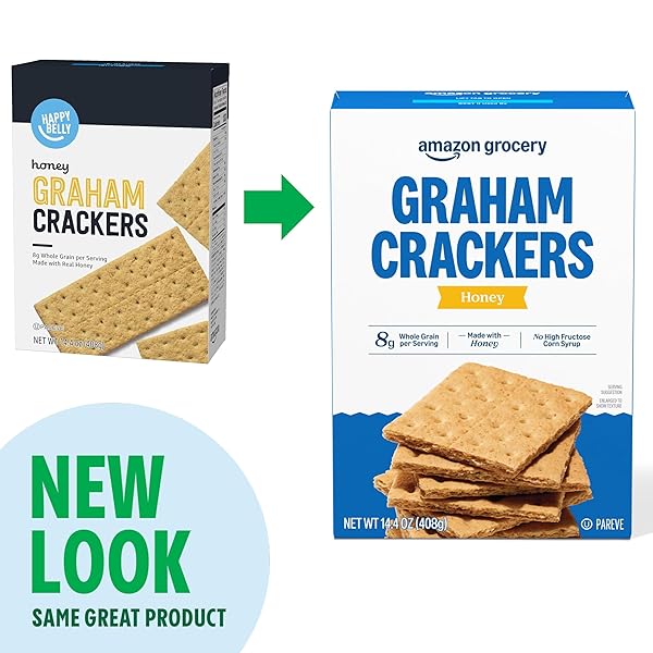 AMAZON GROCERY, HONEY GRAHAM CRACKERS, 14.4 OZ (PREVIOUSLY HAPPY BELLY, PACKAGING MAY VARY)