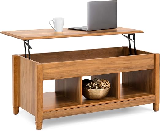 Amazon Com Best Choice Products Wooden Modern Multifunctional Coffee Dining Table For Living Room Decor Display W Hidden Storage And Lift Tabletop Brown Furniture Decor