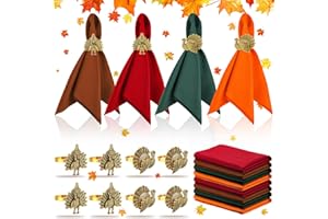 EBOOT 16 Pcs Fall Thanksgiving Napkin Ring Set 8 Pcs Napkin Rings and 8 Pcs Washable Thanksgiving Dinner Napkins for Fall Party Holiday Kitchen Table Decoration for Autumn Party Supplies (Turkey)