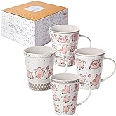 SPOTTED DOG GIFT COMPANY Pig Mug Set of 4, 12.2 oz Pink Ceramic Coffee Mugs, Farmhouse Animal Themed Tea Cups, Microwave & Dishwasher Safe, Cute Pig Gifts for Women & Kids