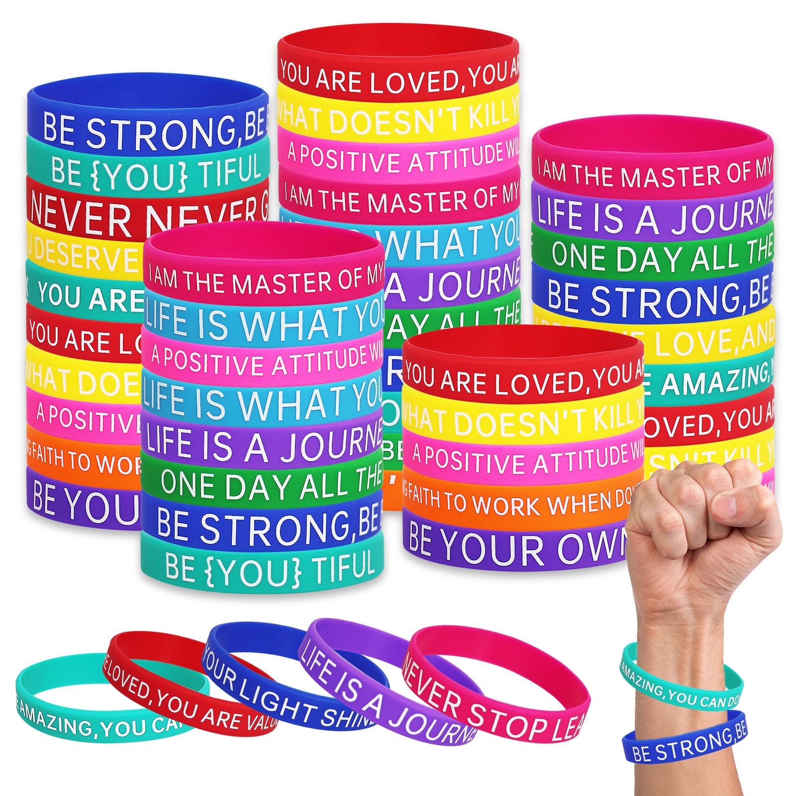 GLGHMH 36 Pcs Colorful Silicone Wristbands, Motivational Quote Rubber Bracelet, Unisex Motivational Gift for Women Men Teen Party Mental Health