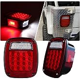 Tail Lights Assembly Replacement for 1979-2006 Wrangler YJ CJ5 CJ7 Red Square Rear Combination Tail Lamps with Passenger and Driver Side Marker Stop Turn Signal Brake Lights DOT Certified, 2Pcs