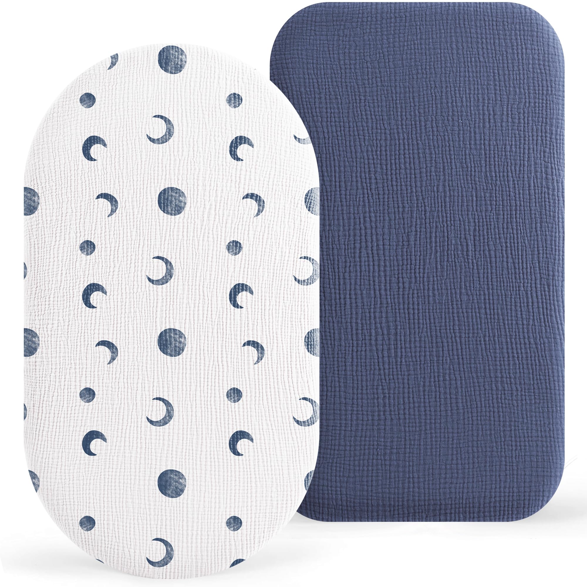 Photo 1 of Bearmoss Bassinet Sheets - 2 Pack Muslin Cotton Bassinet Sheets Fits Oval and Rectangle Bassinet Mattress, Breathable and Skin-Friendly for Baby Boy and Girl (Blue Moon&Royal Blue)