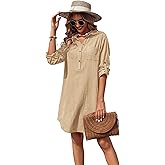 Zeagoo Women Summer Dress Cotton Linen Shirt Dress Button Down Tunic Dress Beach Cover Up Dress
