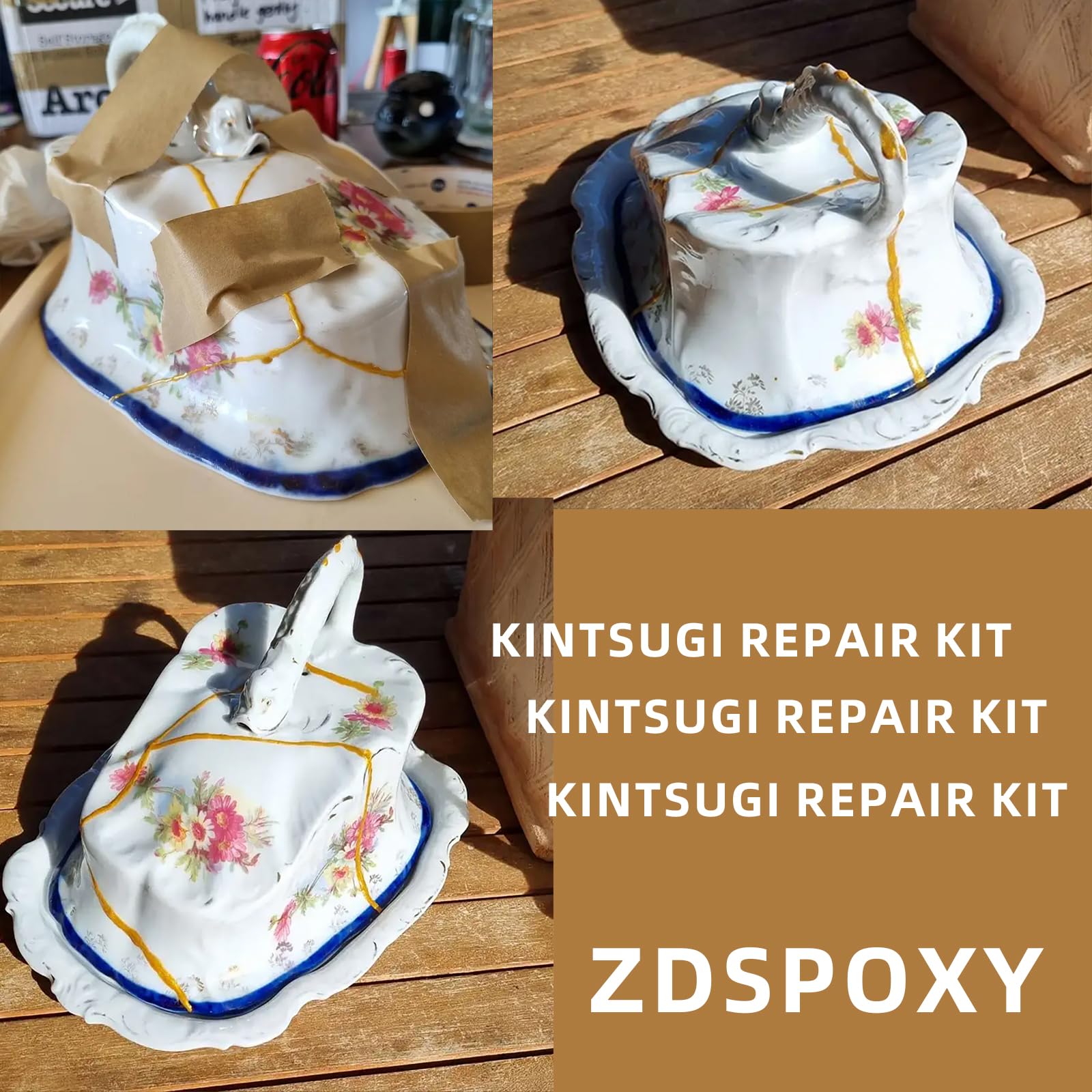 Zdspoxy Kintsugi Repair Kit Gold, Japanese Kintsugi Kit to Improve Your Ceramic, Repair Your Meaningful Pottery with Gold Powder Glue, Perfect for Beginners Restoring Meaningful Gifts