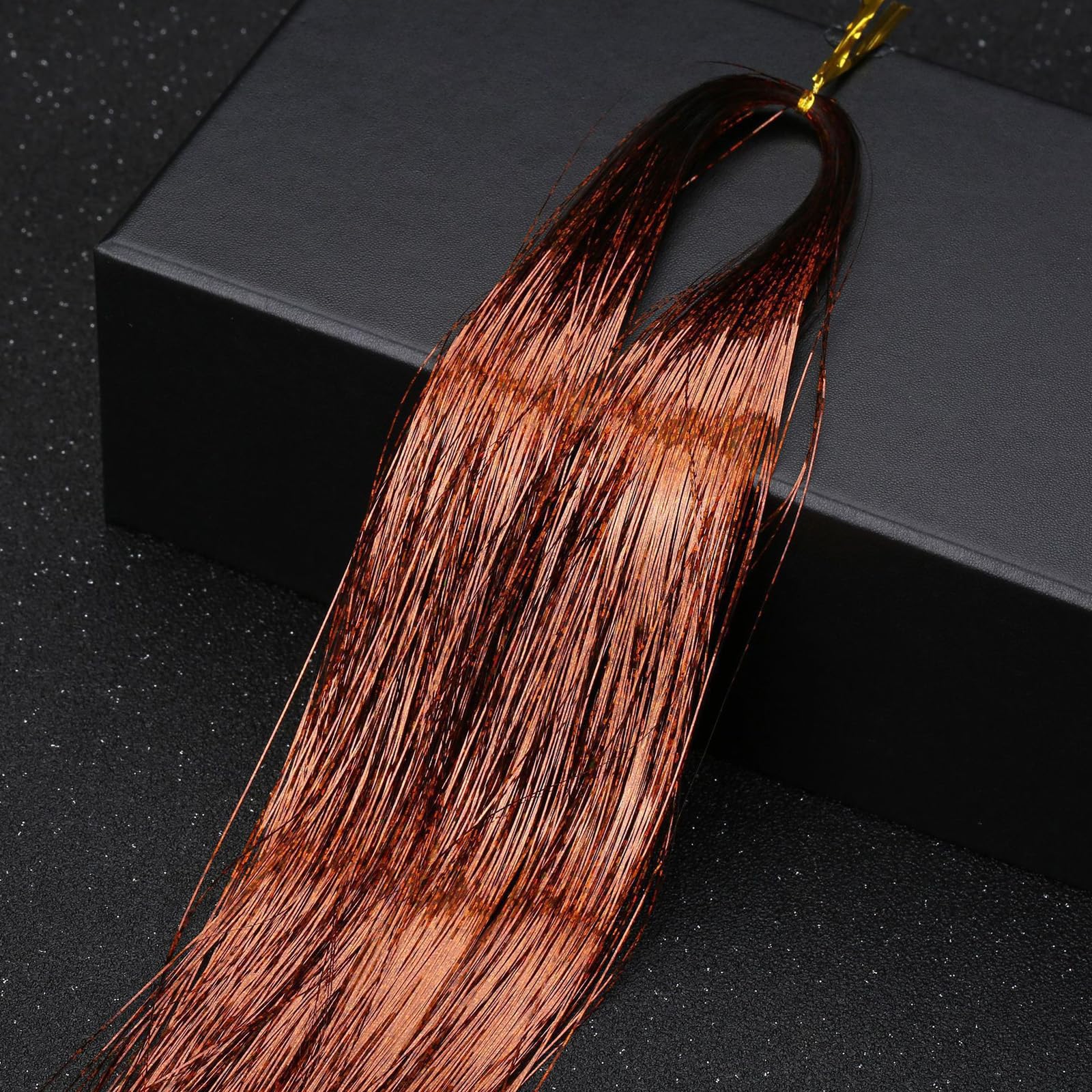 Leliafleury 1000 Strands Brown Hair Tinsel 120cm Straight Glitter Hair Strands for Party Cosplay — image 1