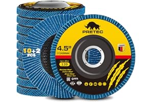 PRETEC Flap Discs 4 1/2 for Angle Grinder, 12 Pcs Flap Discs 120 Grit, 4.5" x 7/8" High Density Zirconia Type 27 Flap Sanding Disc for Grinding, Rust Removal, Sanding and Finishing - 12 Packs