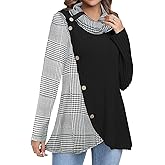 Cestyle Women's Cowl Neck Tunic Sweater Long Sleeve Christmas Sweatshirts Holiday Plaid Tops Winter