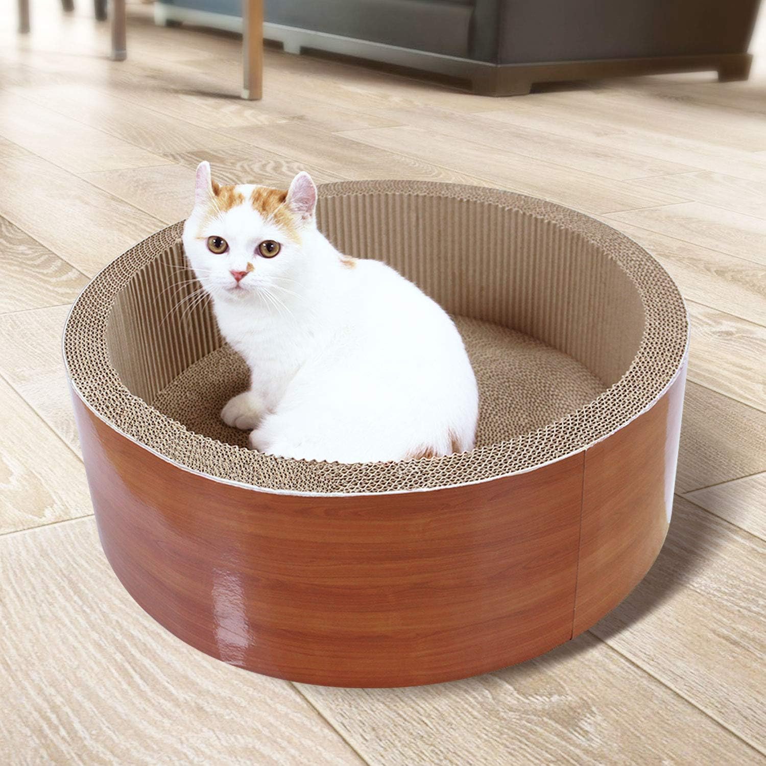 ScratchMe Cat Scratching Post Lounge Bed, Round Shape Cat Scratcher Cardboard Board Pads with Catnip, Durable Recycle Pad Toy Prevents Furniture Damage : Pet Supplies