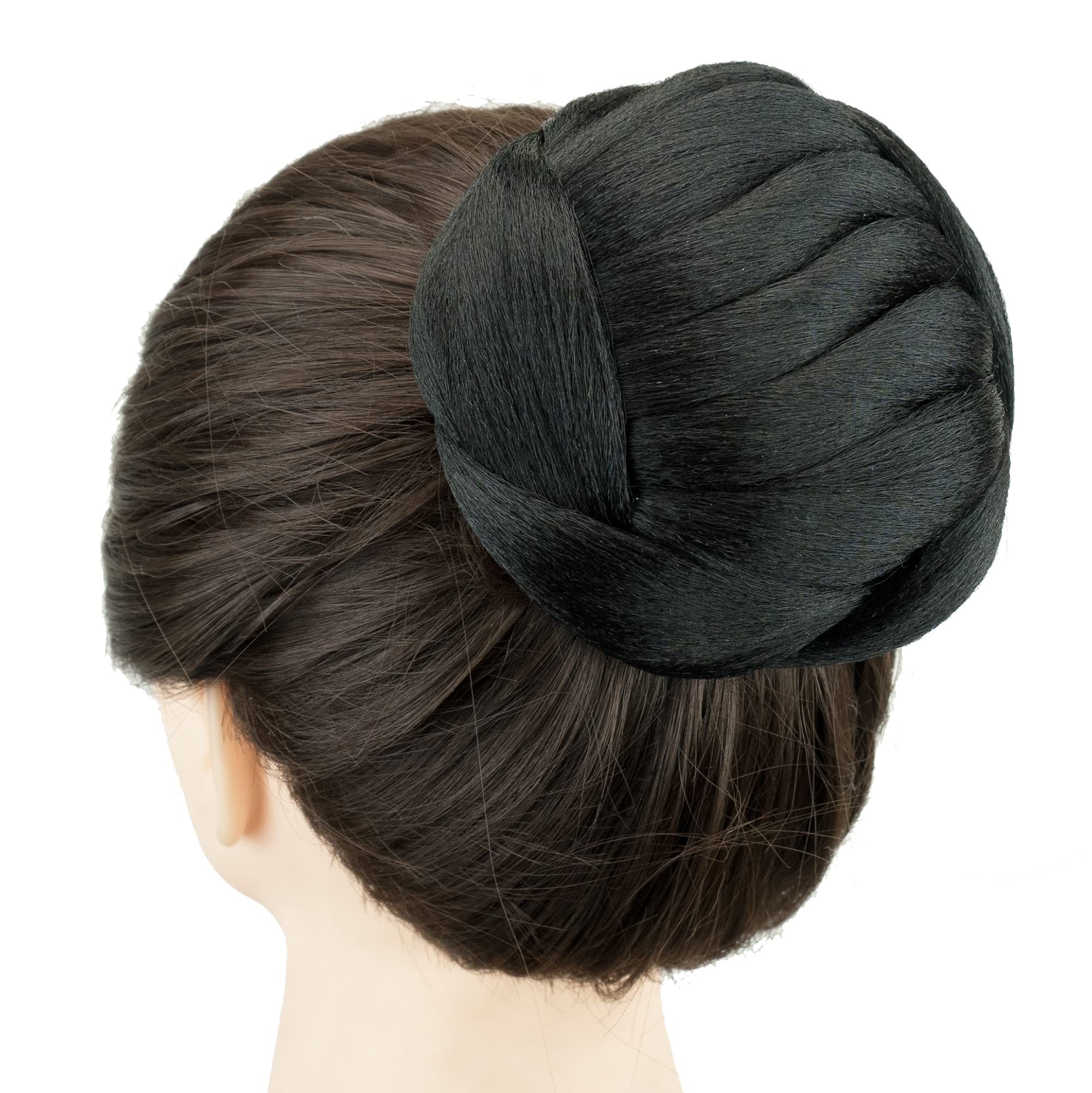 IMISSU Dancer Braided Chignon Hair Cover Donut Hairpieces Scrunchie Hair Bun Wig Updo on Wedding Party (M1 Black)