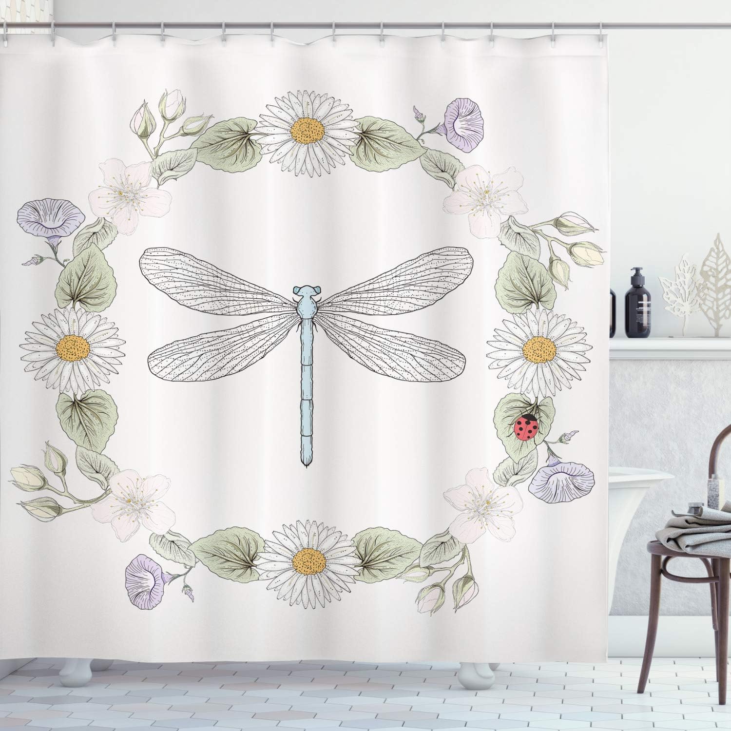 Amazon Com Ambesonne Dragonfly Shower Curtain Vintage Retro Farm