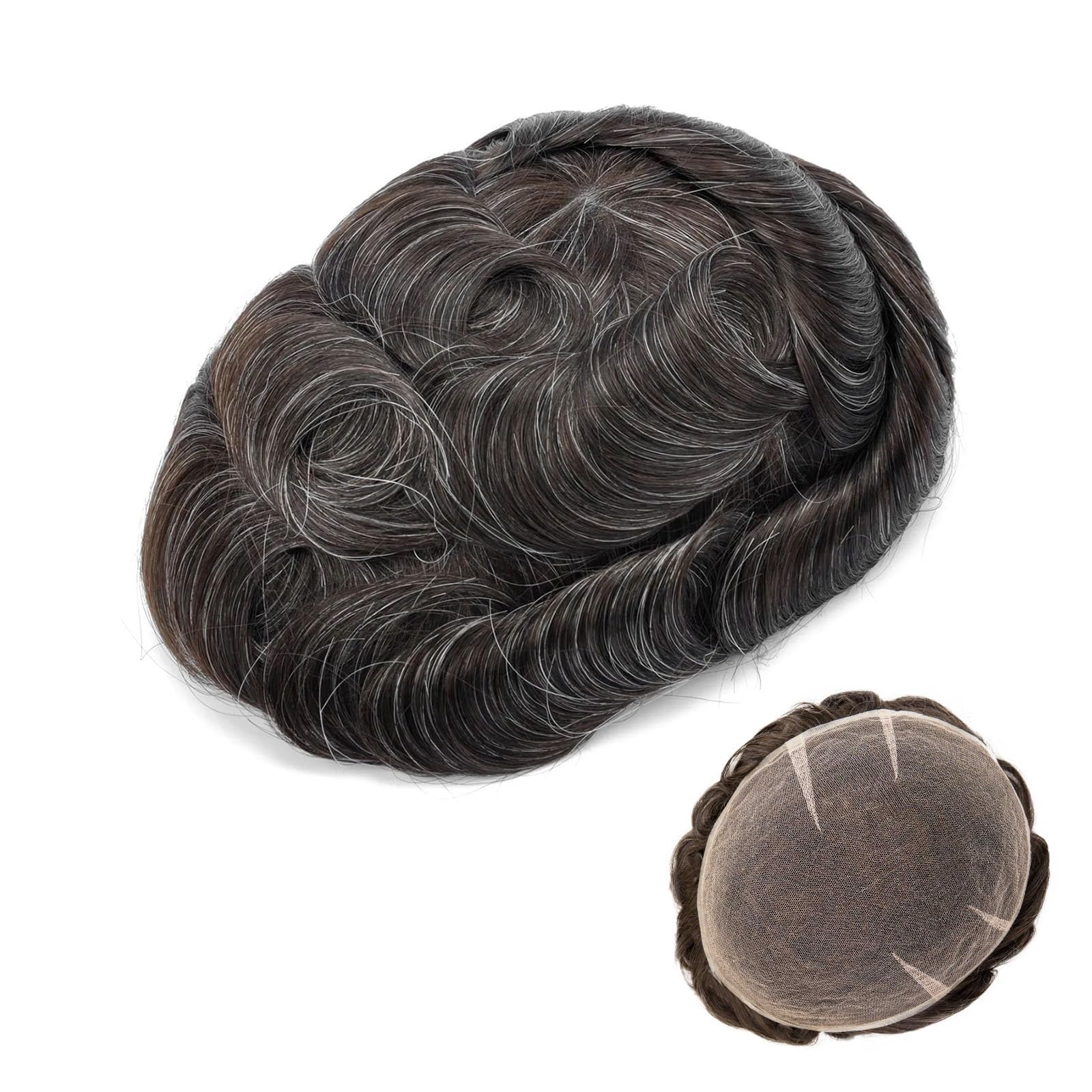 Ehairc Toupee for Men Full Swiss Lace Hair System 100% Human Hair Breathable Men's Toupee Hairline Bleach Knots Natural 90% Density Mens Lace Wig Base Size 8x10" (#320)