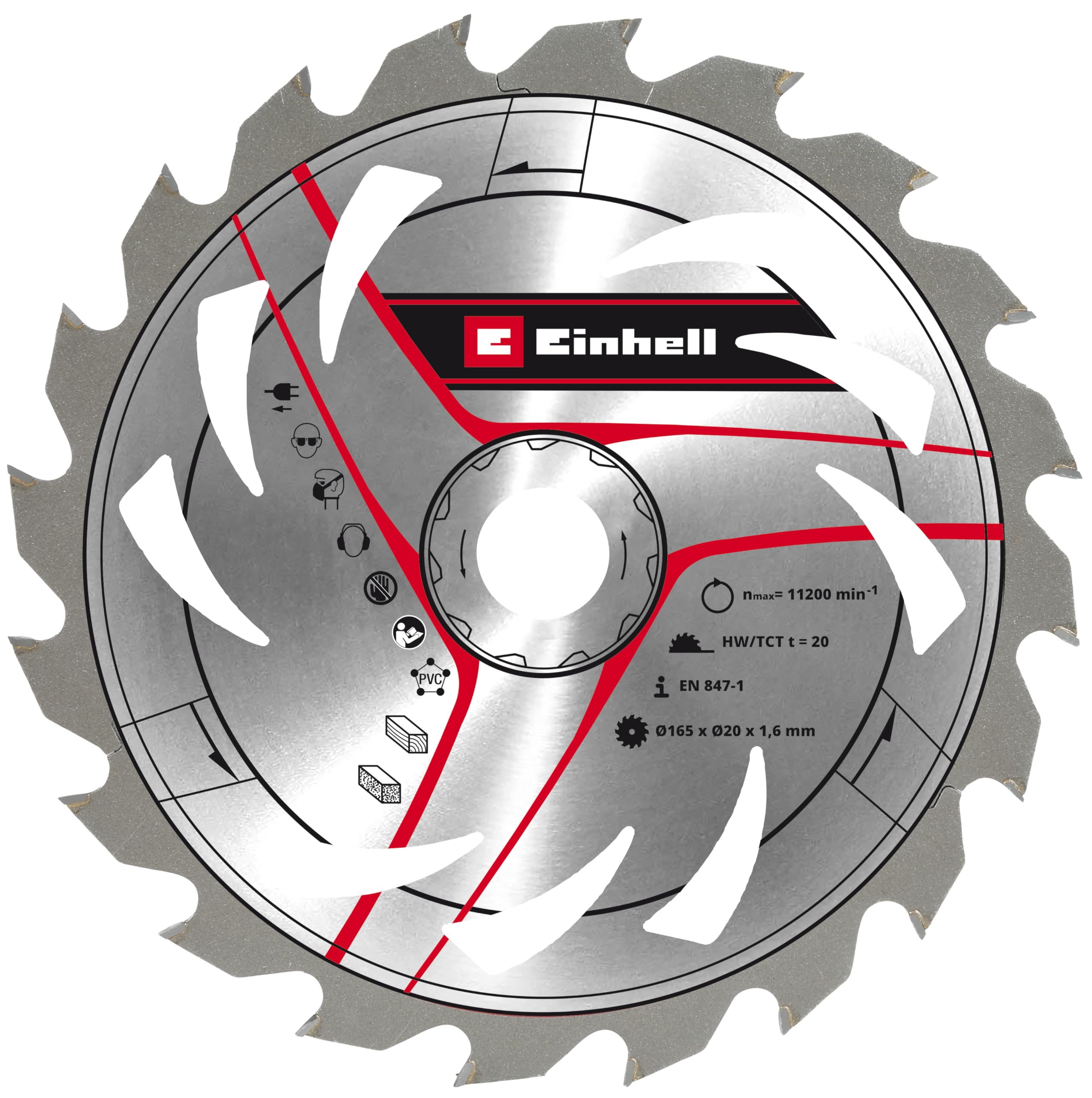 Original Einhell HM Saw Blade Hand Circular Saw Accessories (Diameter 165 x 20 mm, 24 Teeth, High-Speed Saw Blade, Ideal for Use with Battery-Powered Devices), 49584759, Silver