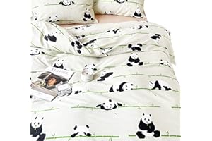 MEJU Panda Playing Bamboo 2pcs Cartoon Duvet Cover 100% Cotton Bedding Set with Zipper Closure for Kids Boys Girls Twin Comforter Cover Bed Decoration Decoration Gift Twin 68“ X 86”
