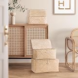woodluv Set of 3 Seagrass Storage Boxes with Lid Lightweight Baskets view 2